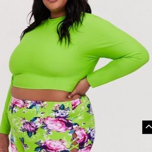 Torrid neon green crop swim top .
